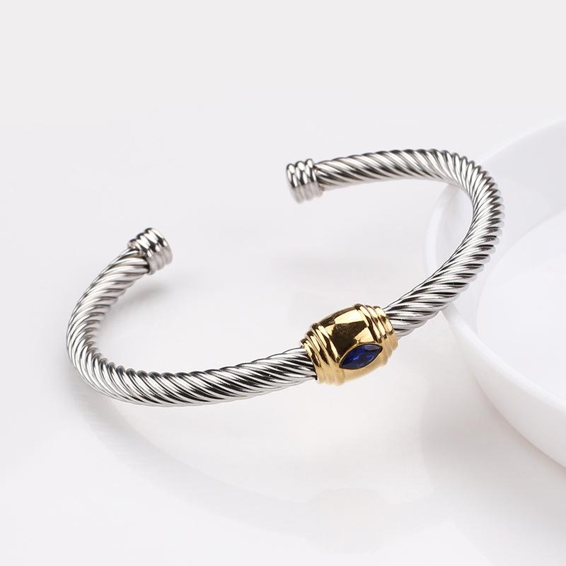 18K Gold Non-Fading Zircon Inlaid Titanium Steel Twist Open Bracelet