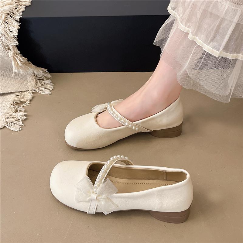 Fashion 2025 New  Mary Janes Shoes Women Summer Vintage Round Toe Elegant Shoes Ladies String Bead Causal Slip-on Fashion Flat Shoes