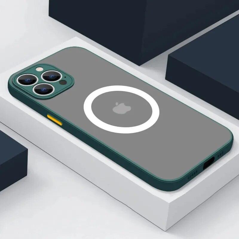 Luksusowe matowe przezroczyste wsparcie magnetyczne etui na telefon iPhone 15 14 13 12 11 Pro Max Plus Mini bezprzewodowe ładowanie odporna na wstrząsy tylna okładka