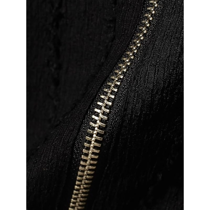 [Ray Beams] L/S TEE stripe shirring zip shirt ladies BLACK ONE SIZE