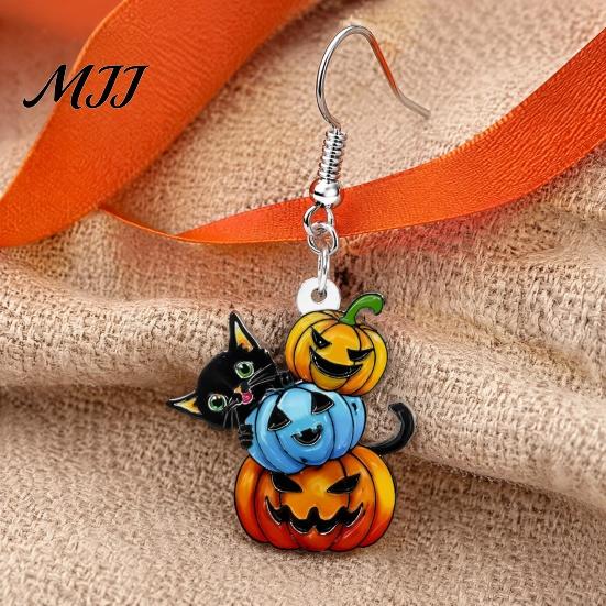 Daily Commuting Chic Earrings 1 Pair Halloween Drop Dangle for Women, Acrylic Pumpkin Lightweight Ear Jewelry Teens Black Cat Earrings, Holiday Gifts
