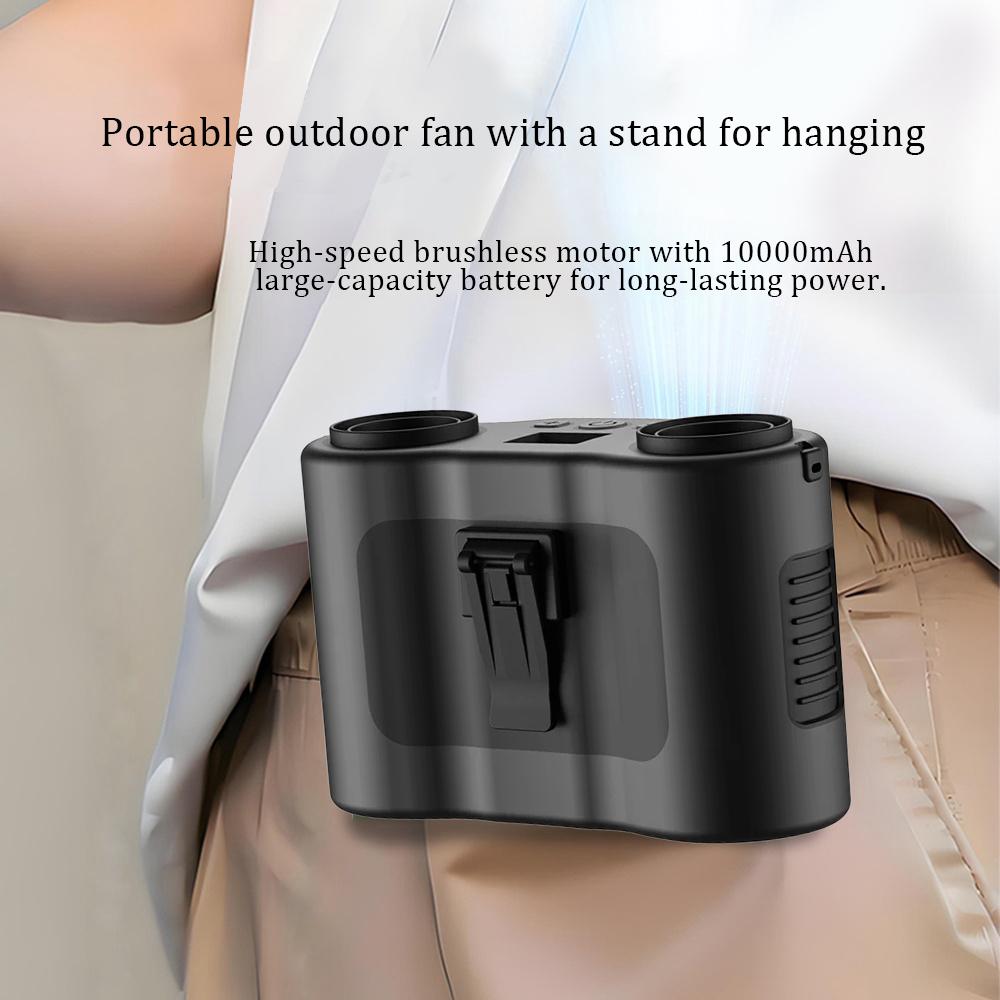 Portable Waist Clip Fan Wearable Mini USB Rechargeable Hanging Fan for Outdoor Working Double Air Outlet Waist Fan 20000Mah