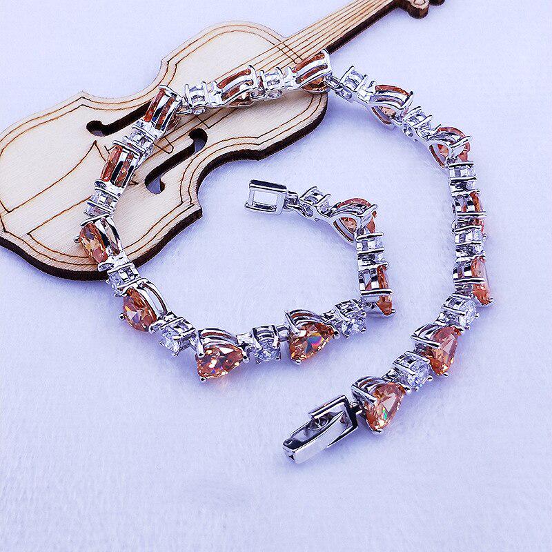 Lindon Heart Shaped Crystal Bracelet for Women Silvering  Jewelry with   Blue Purple Red Champagne Engagement Gift