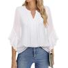 My Wardrobe Authorization Women's Blouses Chiffon Ruffle Short Sleeve V Neck Business Casual Tops Summer Cute Shirt