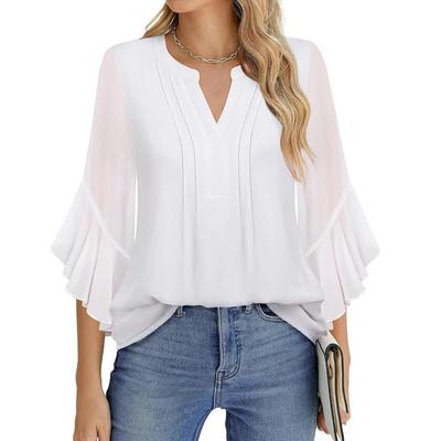 Autorizzazione per il mio guardaroba Camicette da donna Camicette in chiffon con volant a maniche corte con scollo a V Top casual da lavoro Camicia estiva carina