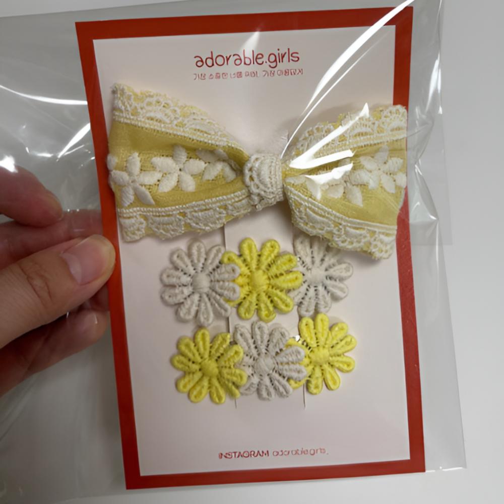 3PC Korean Ribbon Lace Hair Clip Set – Embroidered Daisy & Lace Design – Cute Gift for Girls – 5 Colors Trending Hair Accessories