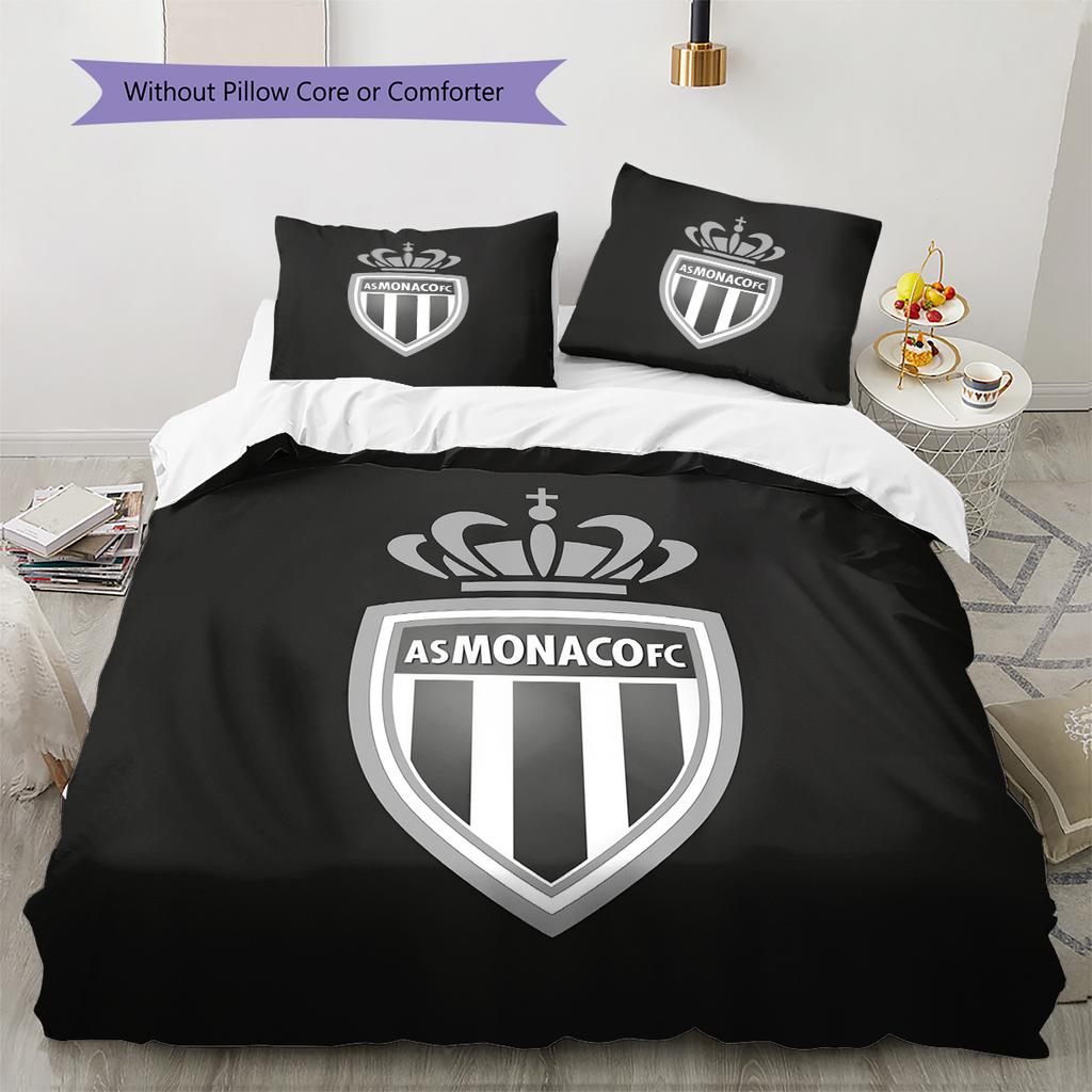 AS Monaco Football Club Pattern Bedding Quilt Set Home Decoration Gift (1 * duvet cover + 2 * pillowcase without core)