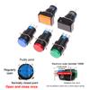 Round Rectangle 16MM LA16Y/J/F-11 AB6-MR Self-Reset Push Button Electricity Switches 1NO1NC