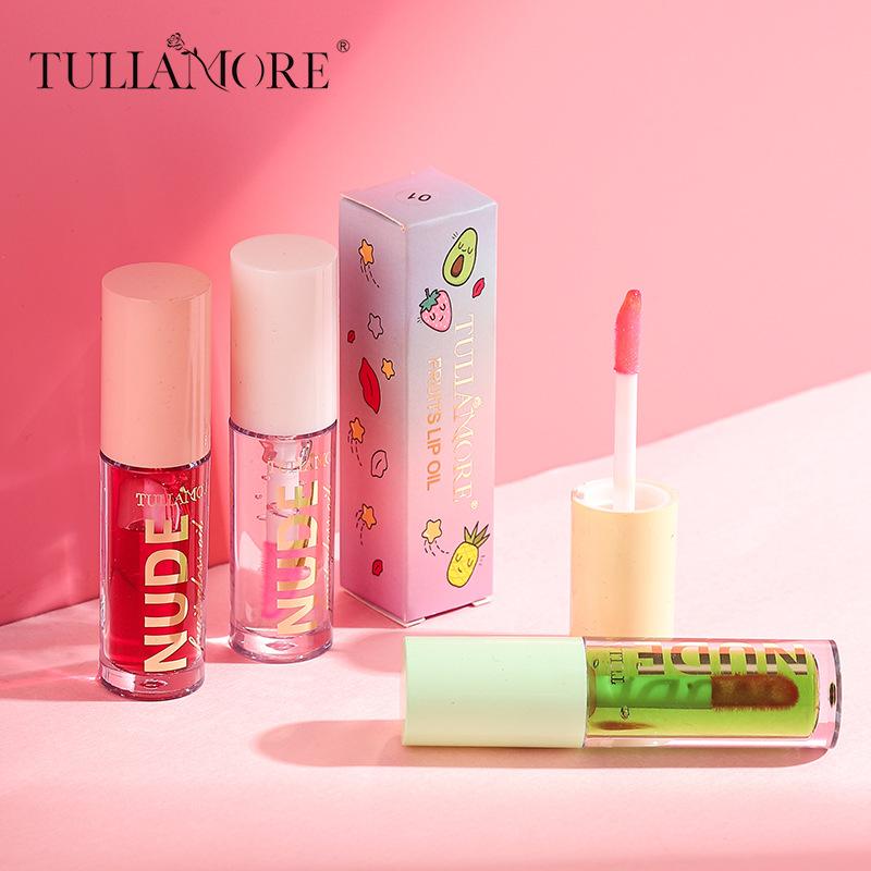 4 Pcs Warm Fruit Lip Oil Set, Mirror Water Light Lip Glaze Clear Moisturizing Moisturizing Care Lip Enlargement