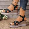 Fashion Vintage Print Wedges Sandals for Women Summer Ankle Buckle Platform Sandles Woman Comfort Non Slip Plus Size Casual Sandalias