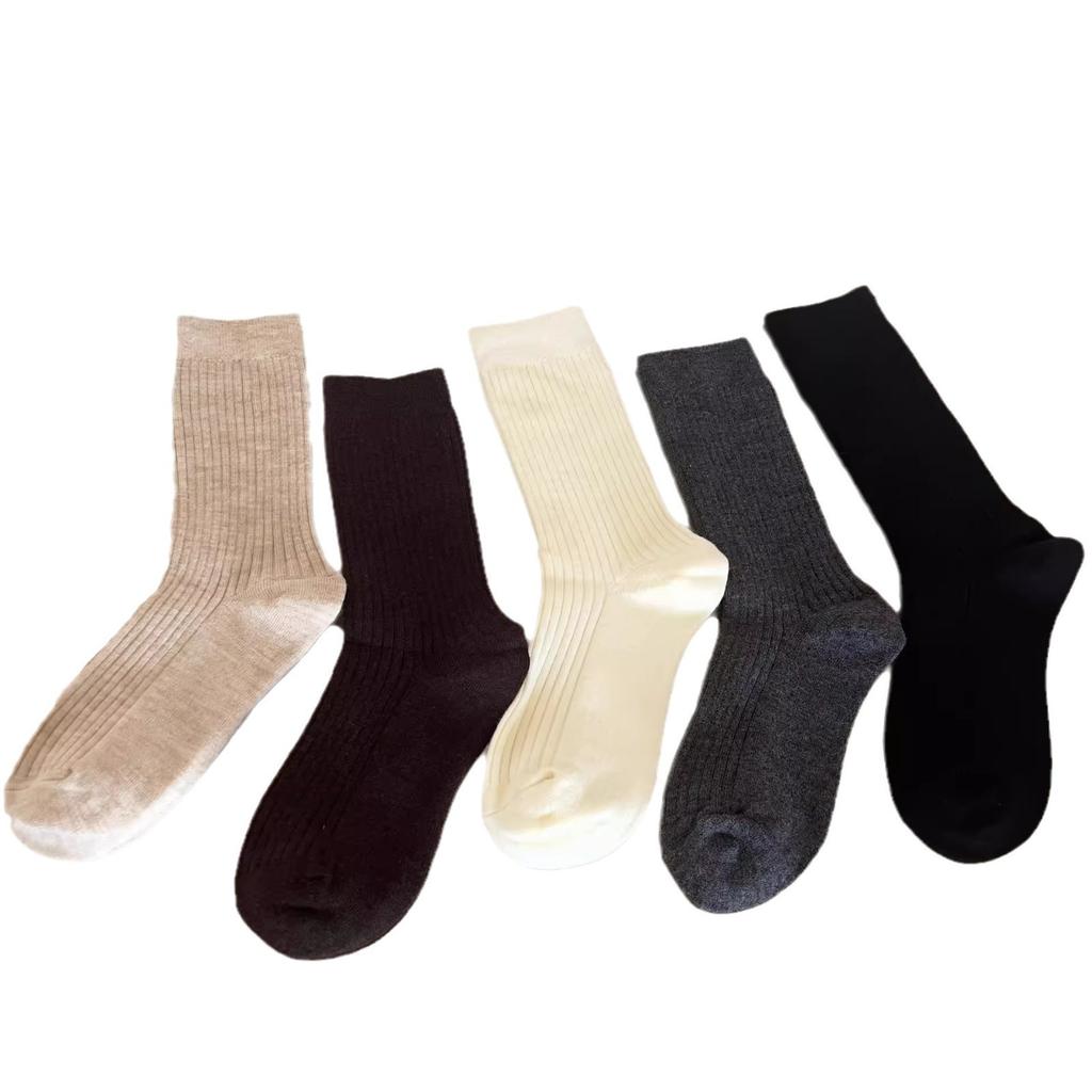 Solid Color Brushed Wool Socks For Women In Winter Thickened And Warm Mid-Leg Socks Are Trendy And Versatile, Wear Stockings Outside