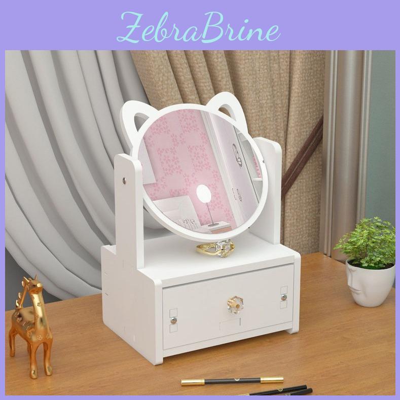 Makeup Desktop Mirror Portable Skincare Organizer With Dustproof Storage For Cosmetics Lipsticks And Jewelry