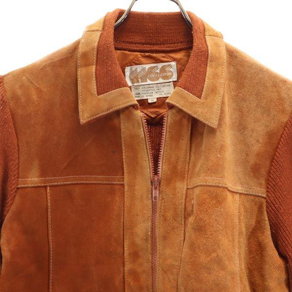 1166 COLLECTION 70s Knit switching cowhide vintage leather jacket M Brown Men's Used