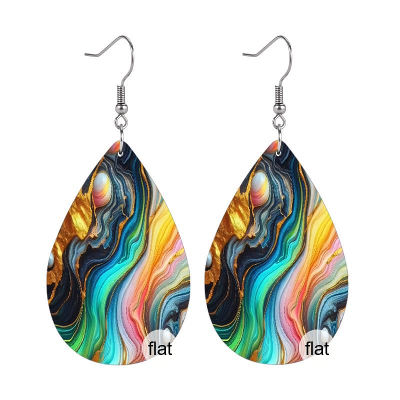 Colorful Fashion Water Drop PU Leather Earrings For Women Creative Gradient Marble Pattern Teardrop Earrings Elegant Atmospheric Earrings