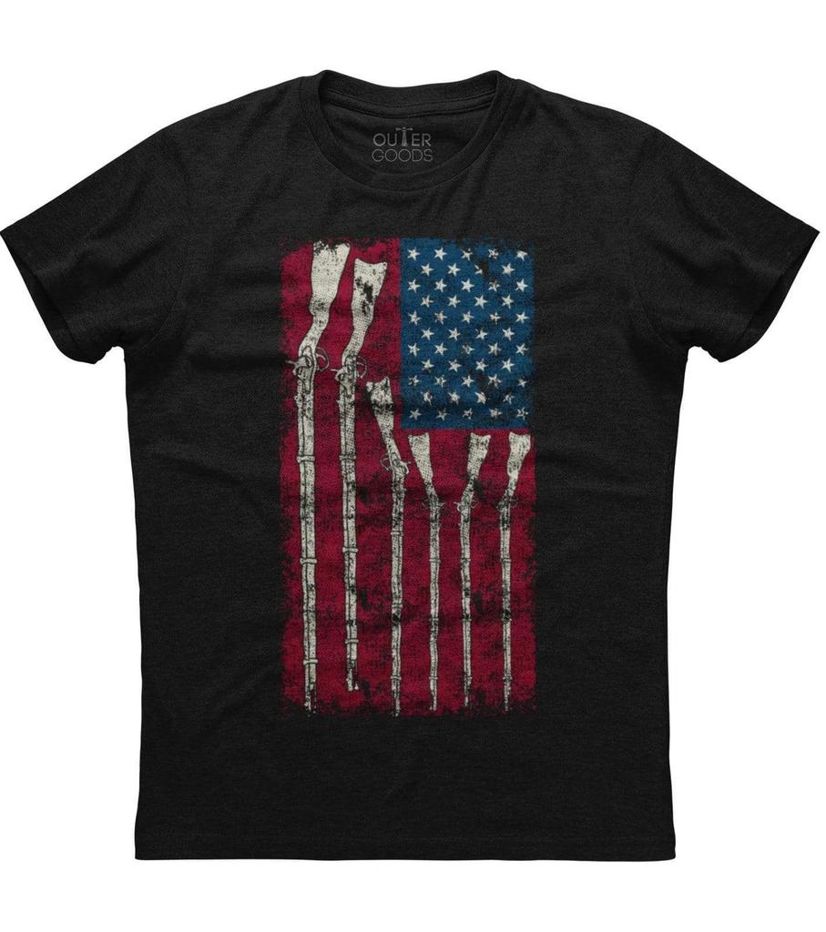 USA Distressed Flag Printed Men's New Patriotic Trending Black T-shirt