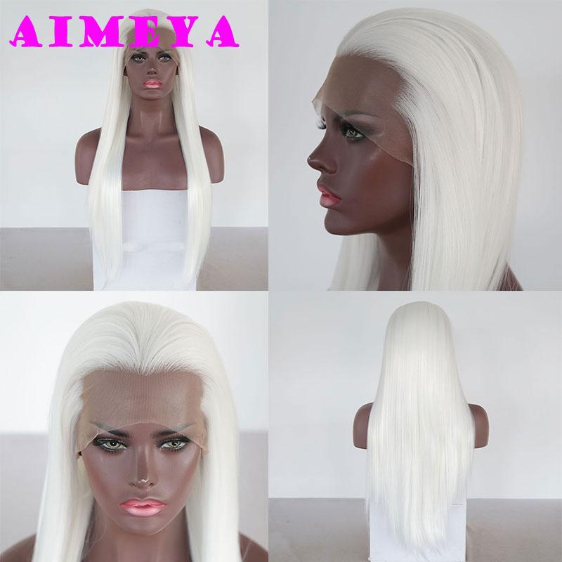 

AIMEYA Free Part Black Lace Front Wig Long Silky Straight Synthetic Lace Wigs High Temperature Hair for Men or Women Cosplay (White,18inches) белый