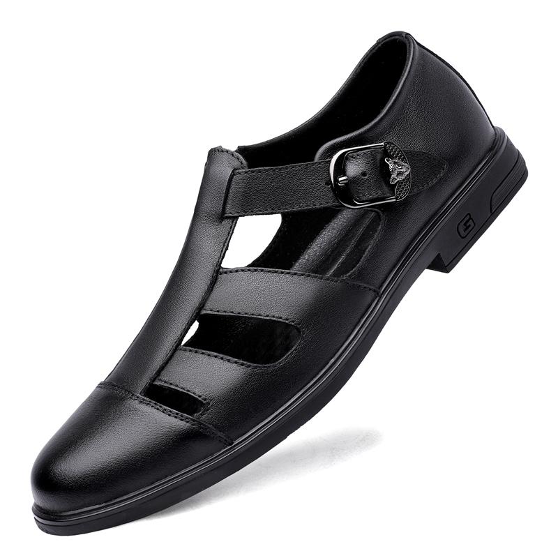 

2024 Summer New Men s Sandals Hollow Breathable High Quality Men s Leather Casual Shoes Versatile Men s Loafers for Daily Use 37