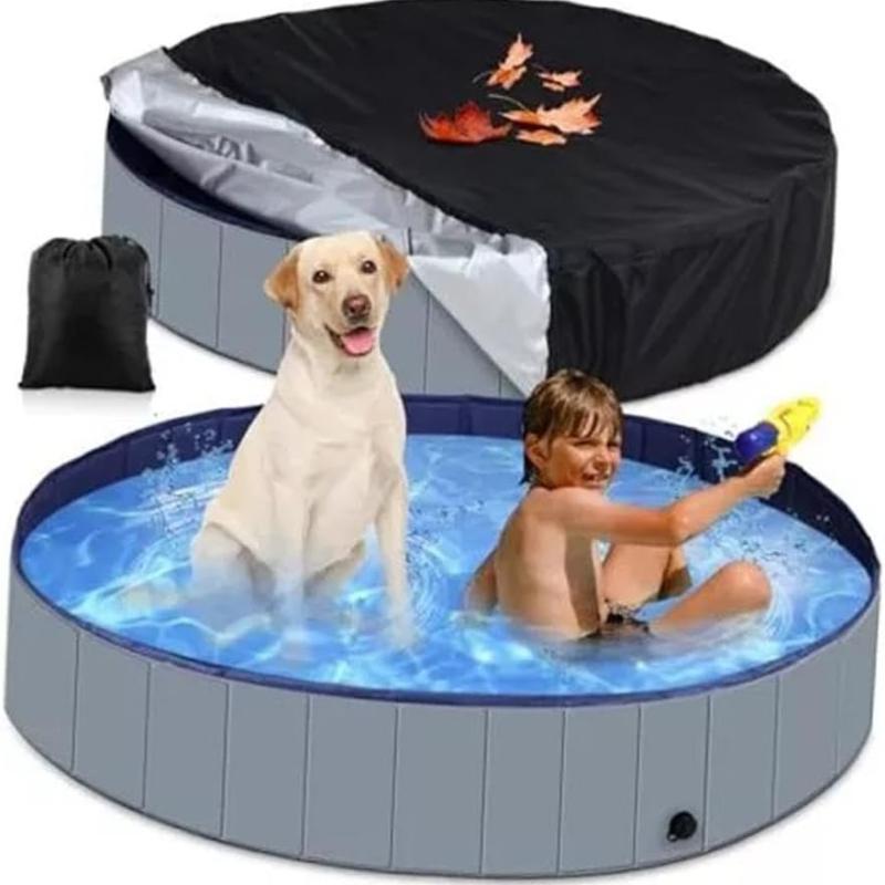 Faltbarer Hund Haustier Badebecken Abdeckung Groß Rund Zusammenklappbar Hund Haustier Pool Bade Wanne Kinderbecken für Abdeckungen Tragbar, Schwarz