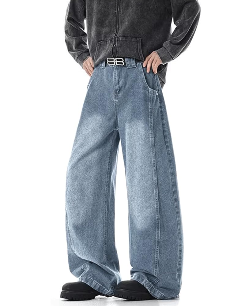 LUJPOIR Denim Straight Perfect for Going and Everyday Wear Women's Wide-Leg Pants, Fit, Casual, Streetwear, Flattering, Out, Commuting, - Lblue-L