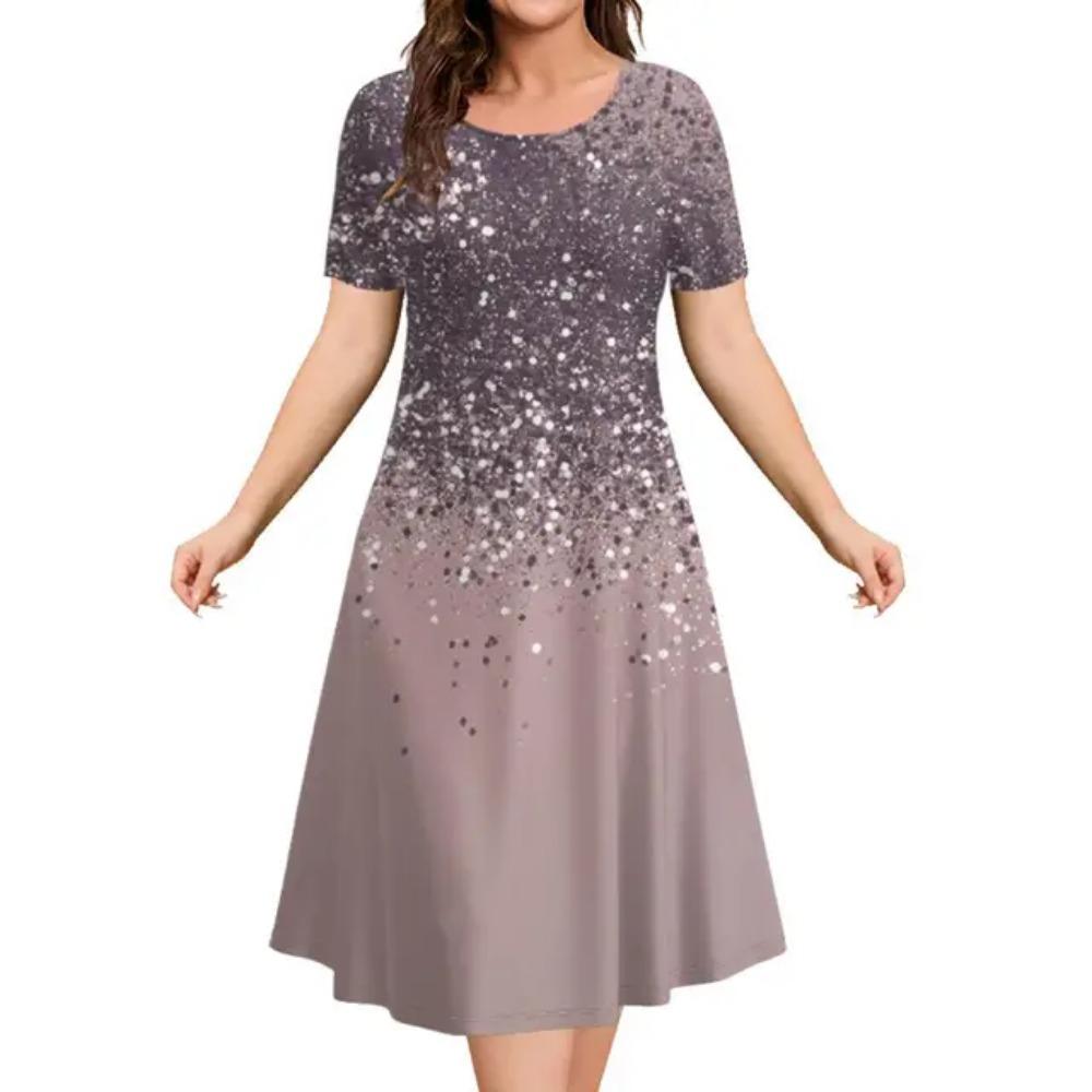 Fashionable and elegant women's dress short sleeved O-neck casual vacation party dress 3D printed A-line dress