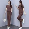 Fashionable Sportswear Suit for Women, Summer Temperament, Slim Casual Top, Straight Pants Two-piece Set