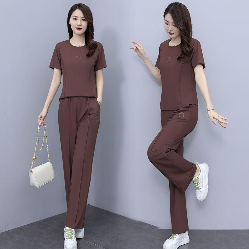 Fashionable Sportswear Suit for Women, Summer Temperament, Slim Casual Top, Straight Pants Two-piece Set