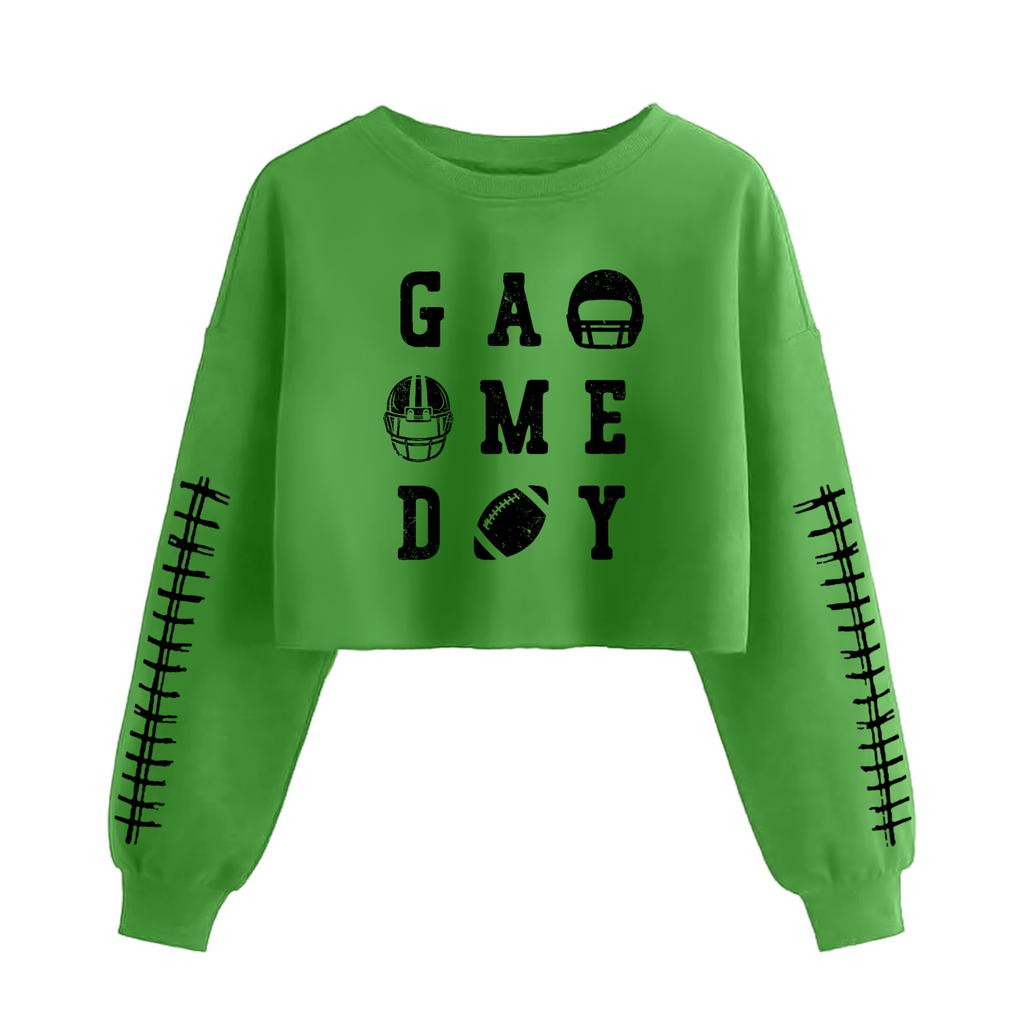 Women's Fashion Retro Printed Camedy Navel-baring Long-sleeved Pullover Sweatshirt