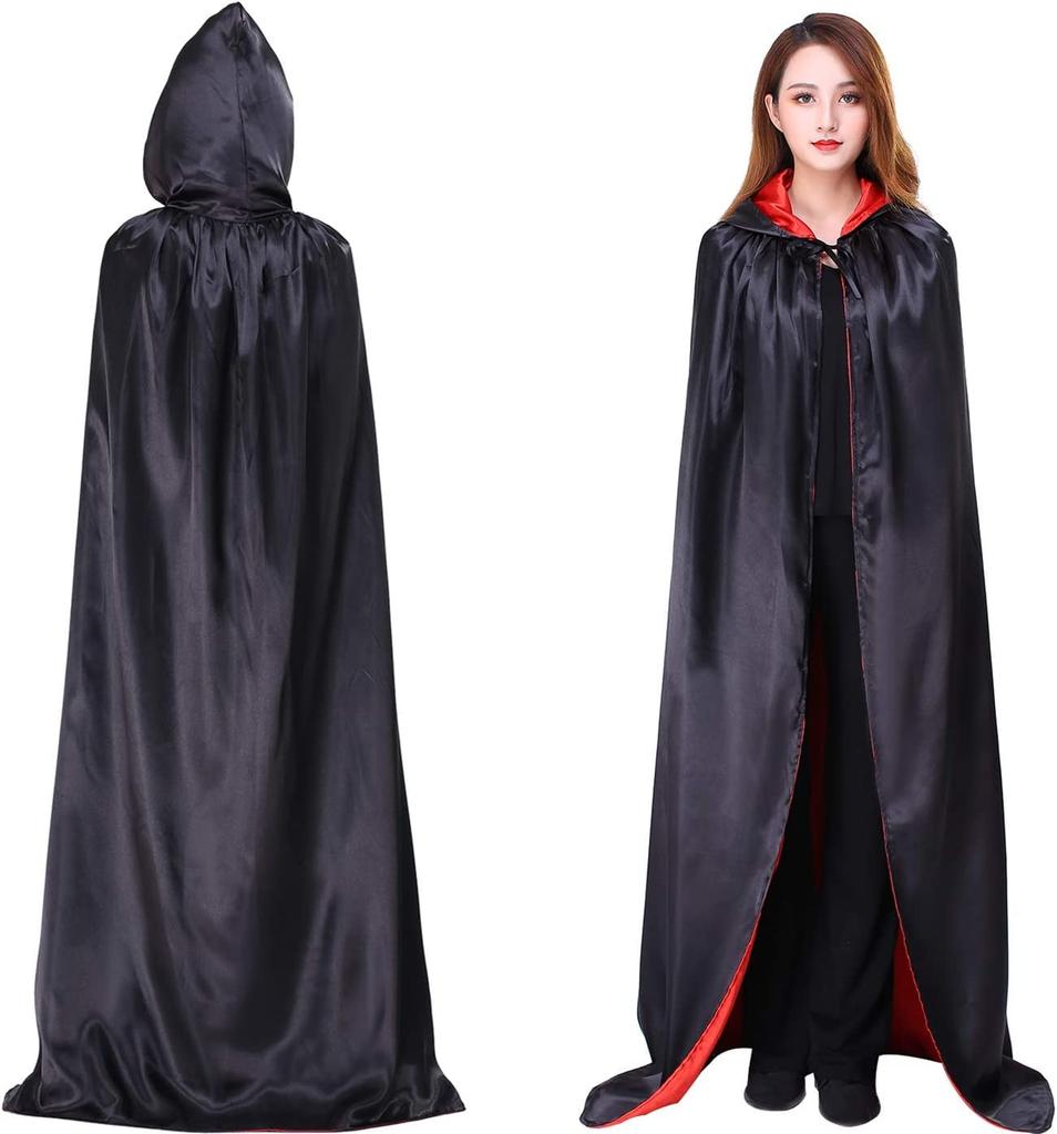 JUTOSU Halloween Cape, Dracula Style, for Kids and Adults, Makeup Costume Prop, Devil, Vampire, Wizard, Red and Black Reversible, Unisex Cape Robe,