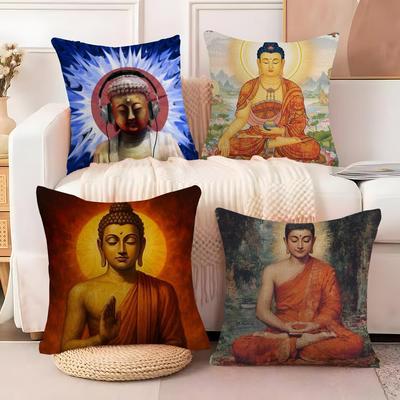 Cool The Buddha Religious Style Pillow Case DoubleSided Printing Short Plush Sofa Cushion Cover Bedroom Bedside Pillow