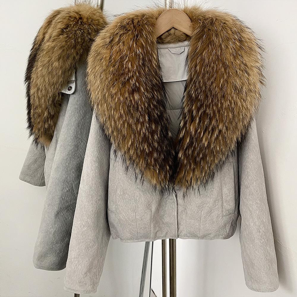 Autumn and winter natural real removable fox fur collar jacket new daily versatile commuter style duck down jacket women