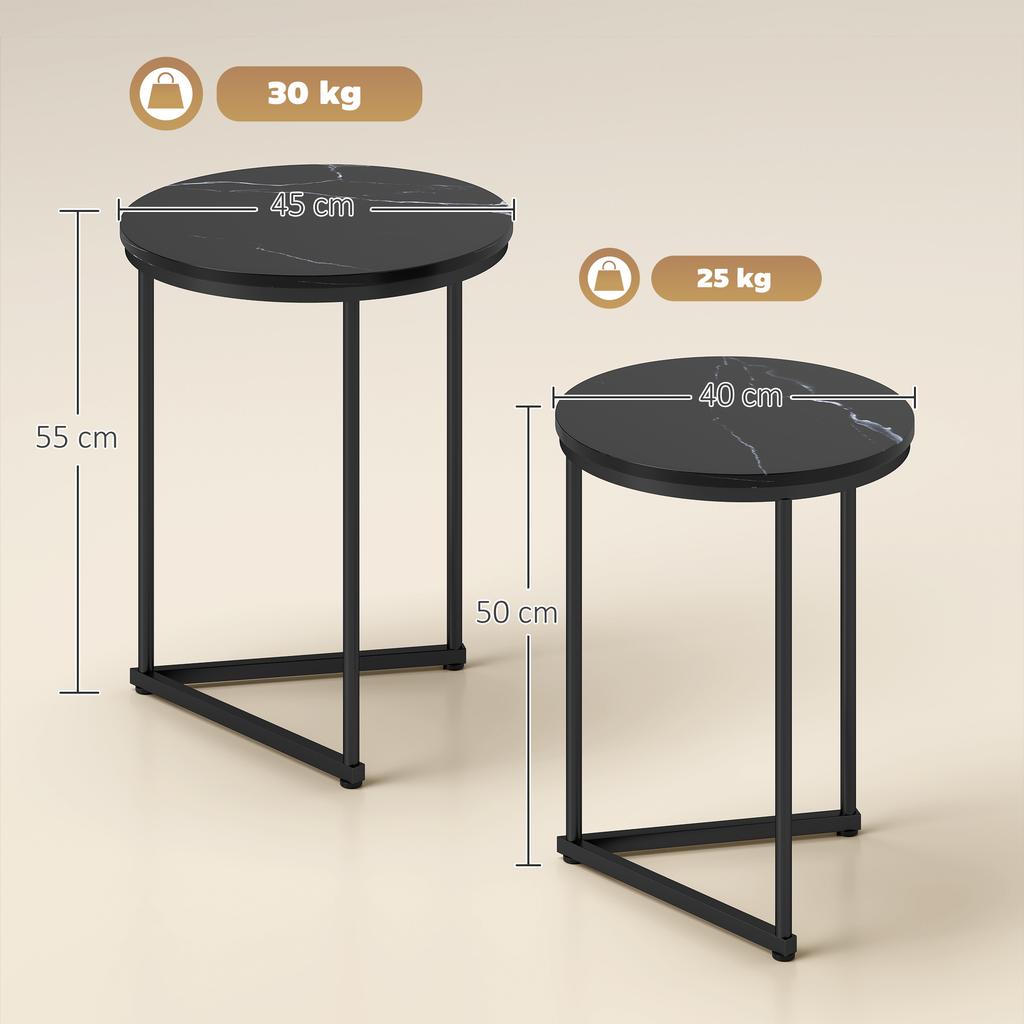 Set Of Two Marble Effect Nest Of Tables Black Marble Effect