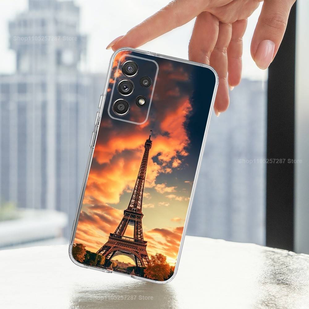 Krajina Eiffelovy věže Pouzdro na telefon Pro Samsung A51,71,30,S21,10,20,Ultra,FE,Lite, S22,23,9,PIus,Průhledné, Silikonové