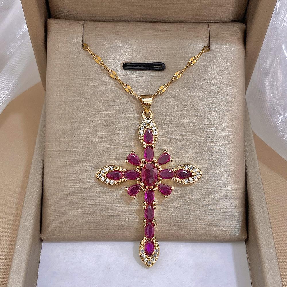 

Красочное религиозное ожерелье с крестом из циркония, Иисусовой молитвой, кулоном из меди с золотым покрытием, цепочкой из нержавеющей стали, ювелирный подарок rose