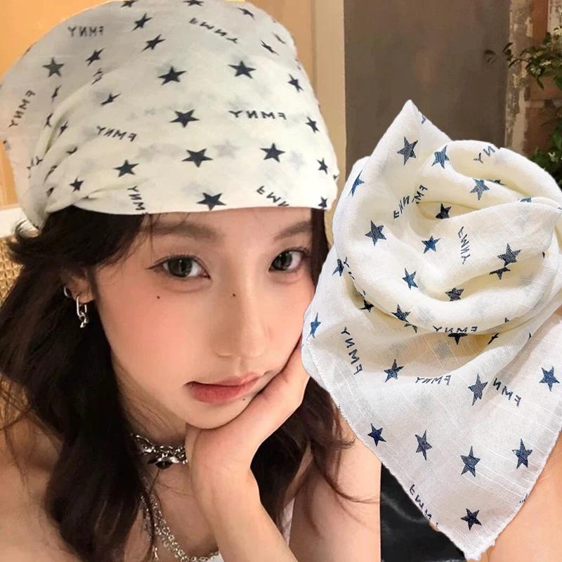 Y2K Star Print Headscarf Punk Head Wrap Spicy Girls Women Harajuku Streetwear Summer Breathable Square Scarf Versatile Headwear