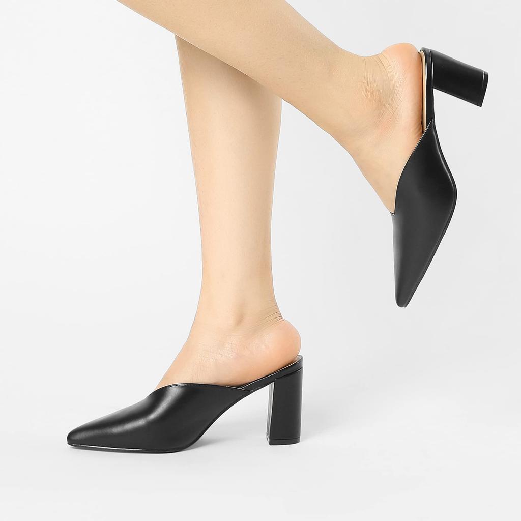 Allegra K Women's Chunky Heel Sandals with Closed Front and Pointed Toe, Black, Size 26.0 Cm
