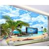 Blue Sky White Clouds Seascape Coconut Trees Decor Living Room 3d Wall Murals Wallpaper