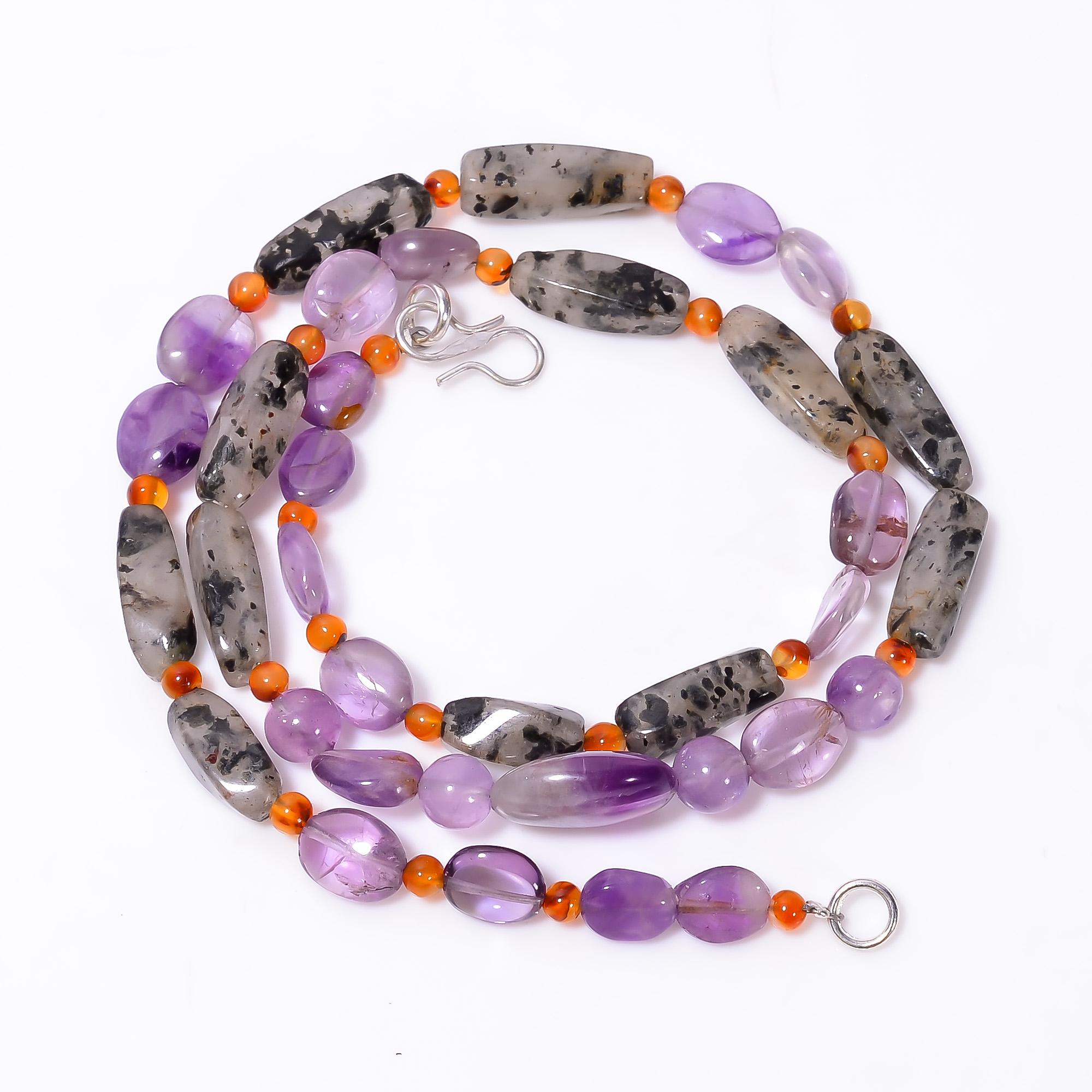 

Natural Dot Quartz Amethyst Carnelian Smooth Beads Necklace 3-17 mm 18 UB-8636