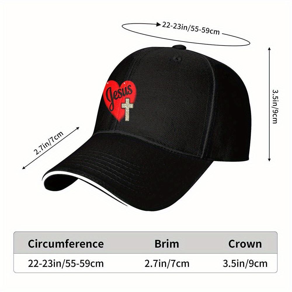 Jesus Heart Cross Black Baseball Cap Adjustable Polyester Casual Unisex