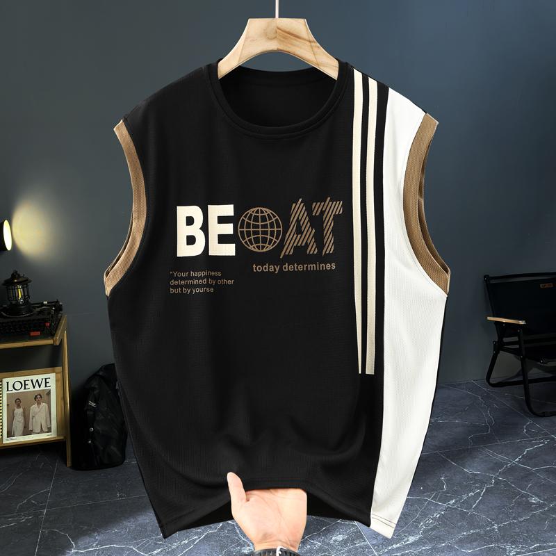 Men's Plus Size Letter Print Sleeveless Tank Top, Casual Breathable Vest (5XL-12XL)