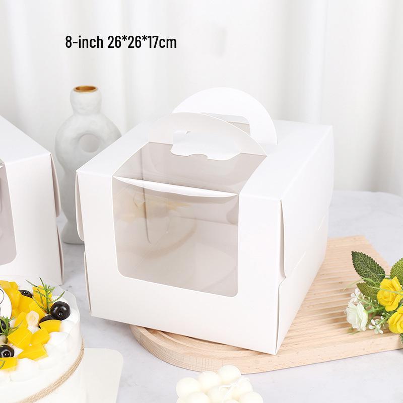 White Windowed Birthday Cake Box (3-8 inches) - Handheld Baking Packaging