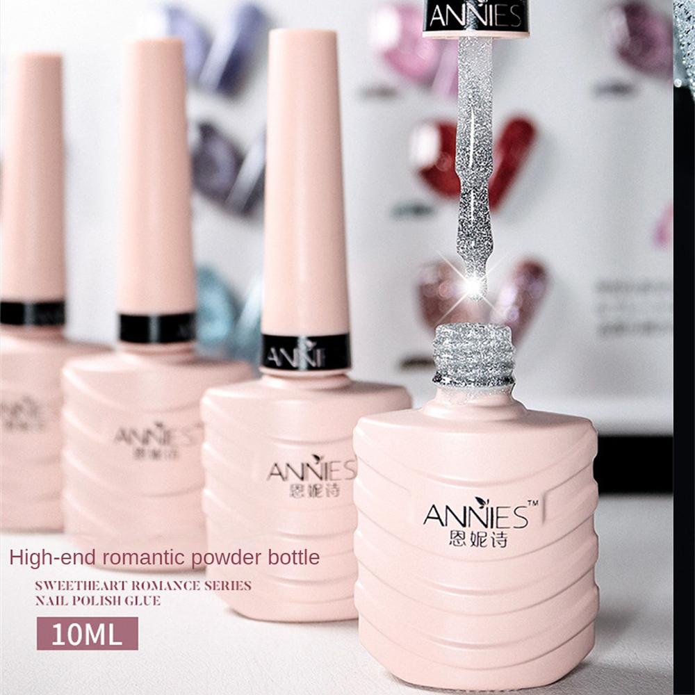 White Nail Polish with Broken Diamond Glitter and Reinforced Glue for Nail Art, Popular Flashing Color Phototherapy Glue