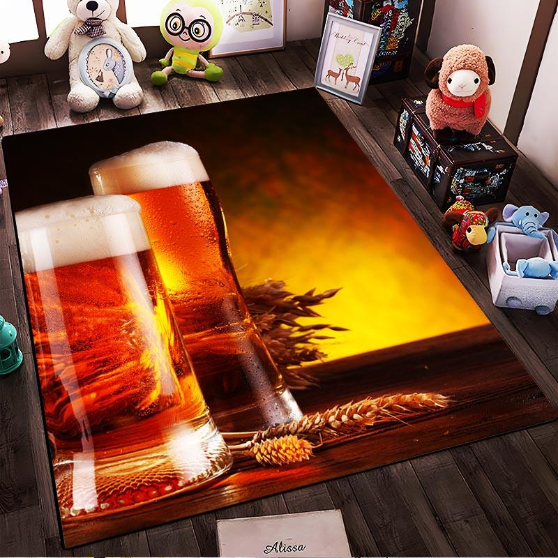 Beer Glasses with Wheat Design on Rustic Table Background and Warm Glow Style Suitable for use as an anti-slip1 for1room and bedroom sofas