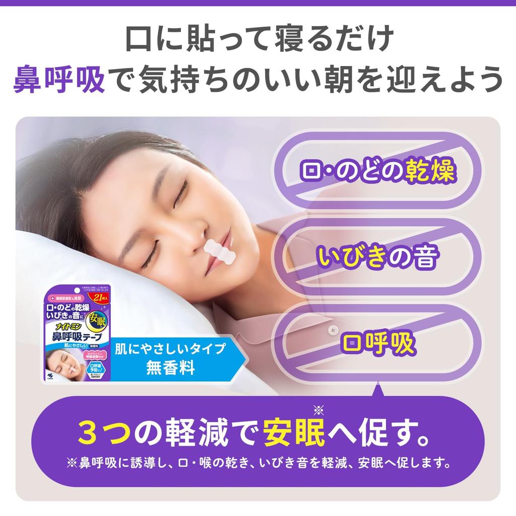 Nightmin Nasenatmung Reduziert Mund- und Rachen Trockenheit und Verhindert Mund Schonend auf 21 Blatt Klebeband, Schnarchen, Atmung, Haut, Duftfrei,