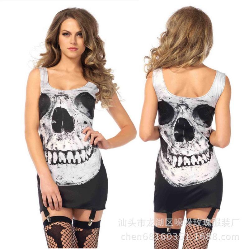 Halloween Skull Costume Zombie Dress, Undead Bar Ds Stage Costume Party Dress Up