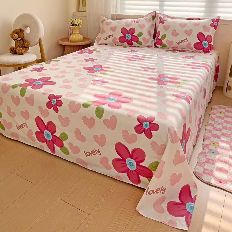 100% Cotton Flat Sheet Pillowcase Floral Style Bed Sheet Set Skin-friendly Bed Linen Adults Kids Flat Bedsheets roupa de cama