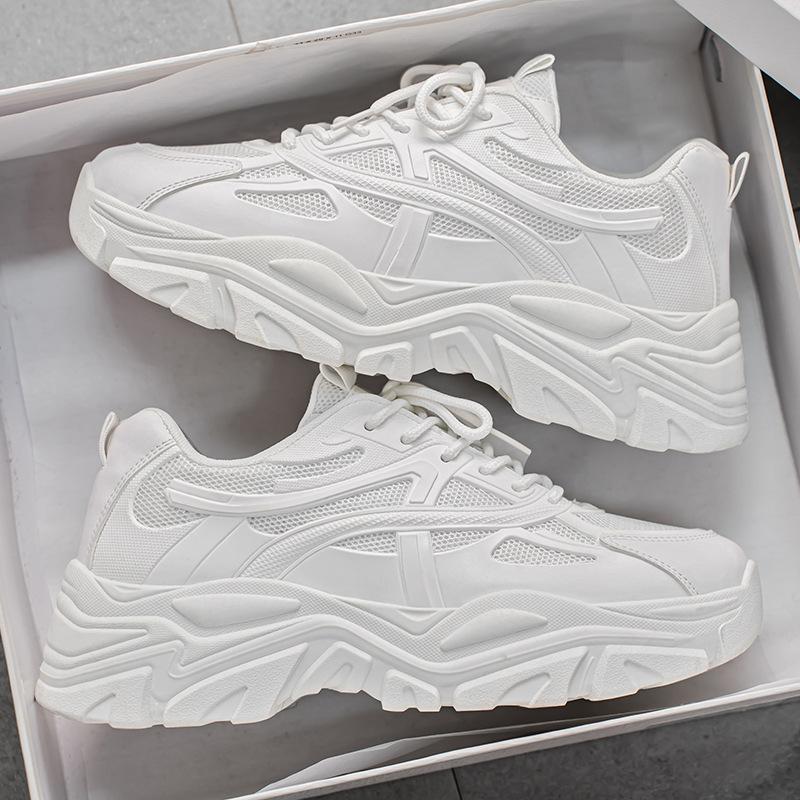 Spring Men's Shoes New Breathable Mesh White Shoes Men's Trendy Versatile Thick-soled Sneakers Casual Daddy's Trendy Shoes