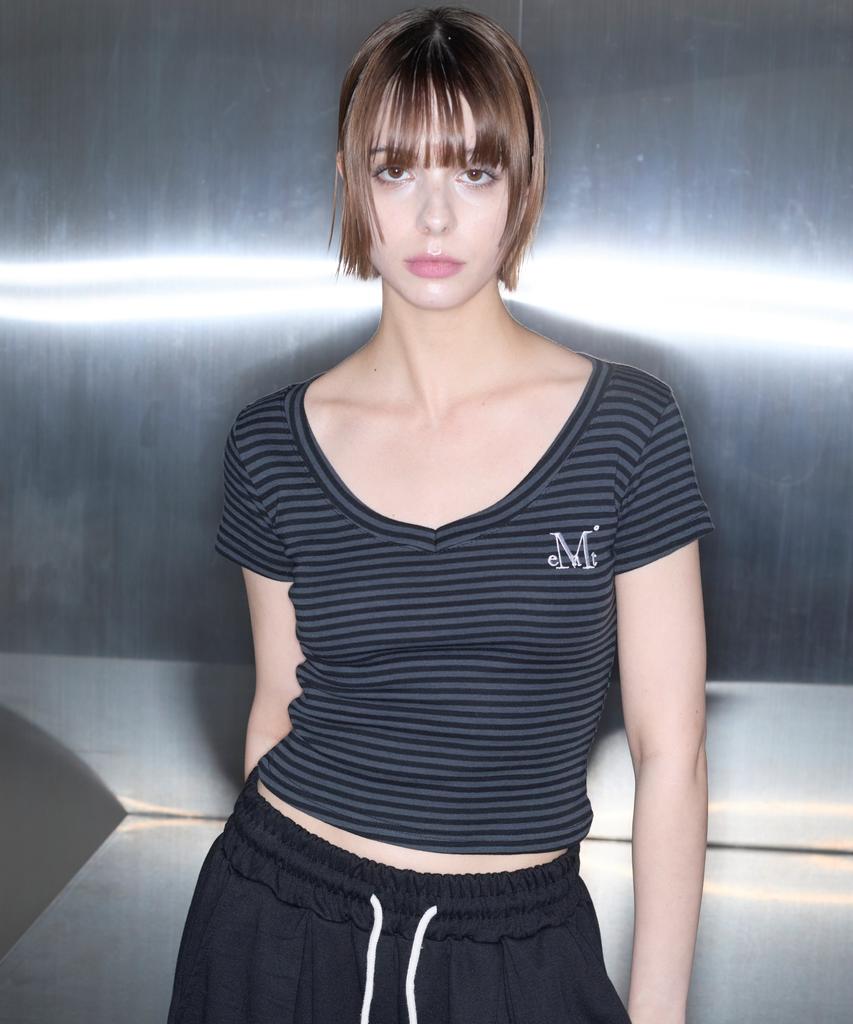 Mucent Emma V-Neck Striped Short Sleeve Tee