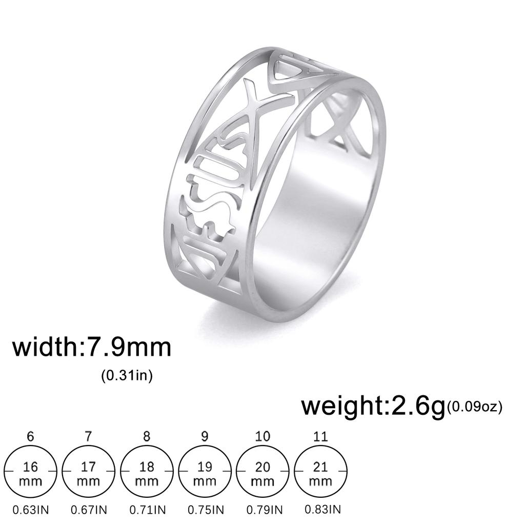 LIKGREAT Classic Lord Jesus Fish Cross Finger Rings Women Men Stainless Steel Retro Christian Religious Blessing Amulet Jewelry