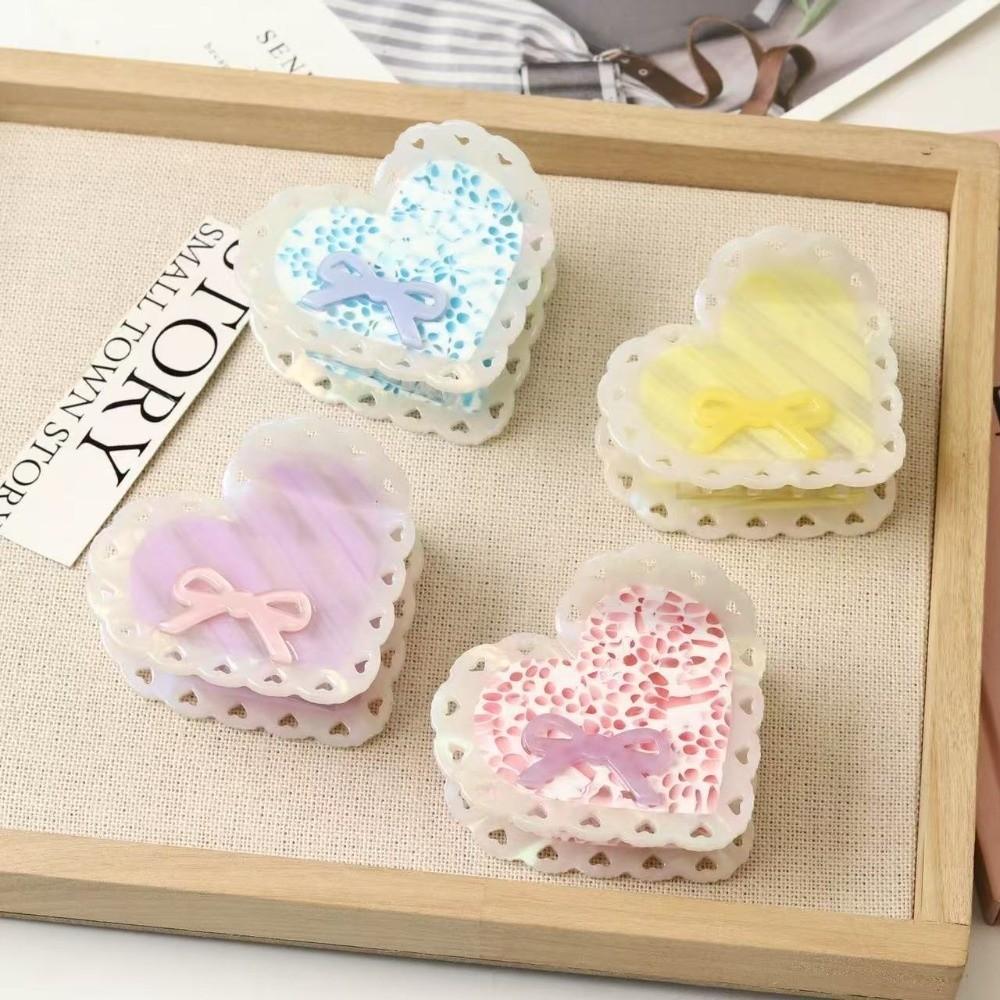 Stripe Heart Shark Clip Elegant Bow Hair Claw Fashion Acetic Acid Hair Claw Girls
