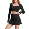 Tennis sports short skirt anti-light suit, women's chest pad sports fitness long-sleeved yoga suit set